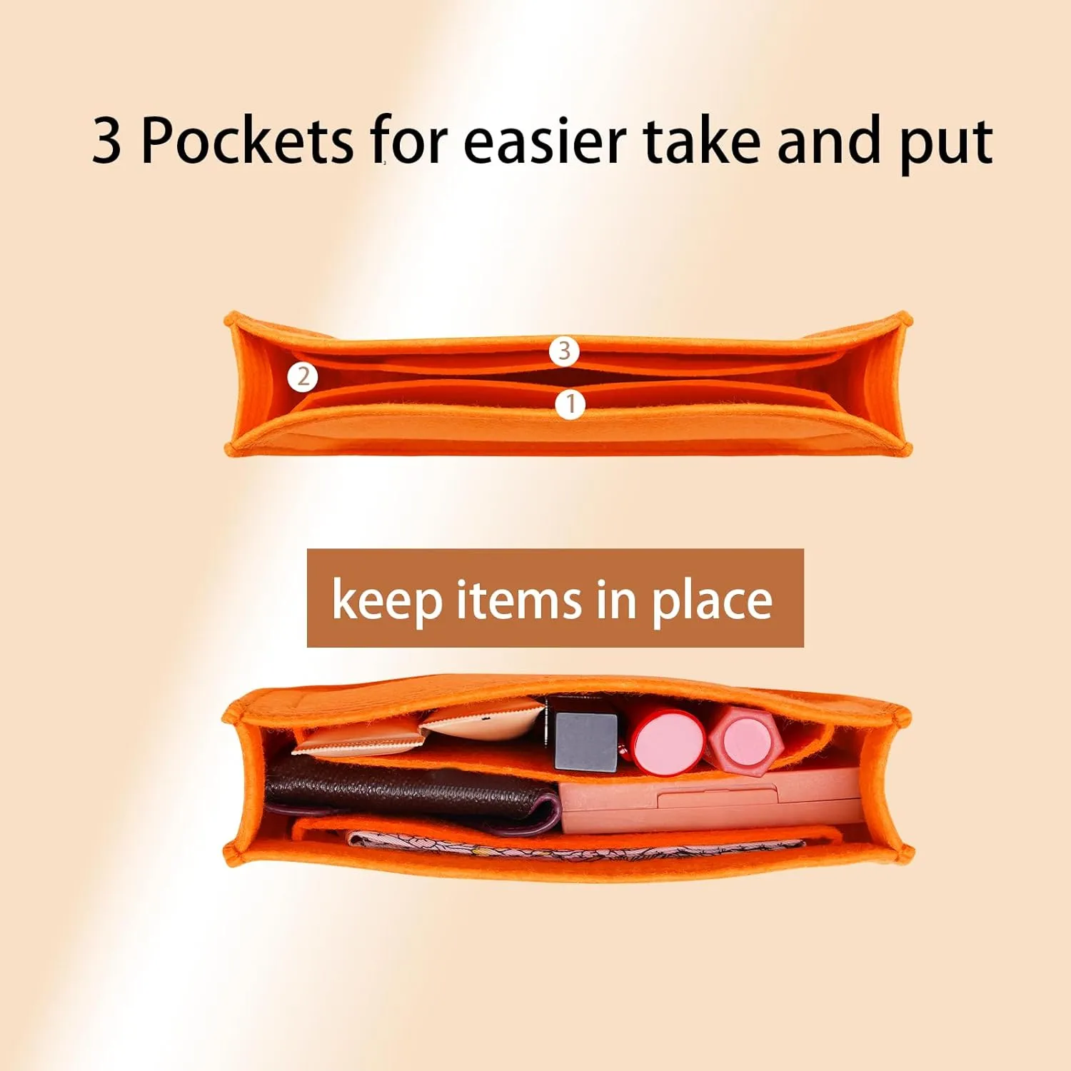 Purse Insert Organizer for Hermes Evelyne 29 Bag PM, Premium Purse Felt Insert (E29, Orange)