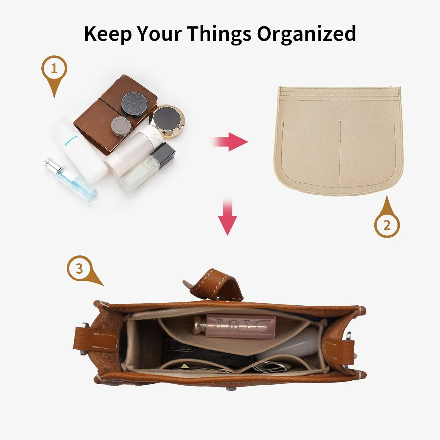 Purse Insert Organizer for Hermes Evelyne 29 Bag, Premium Purse Felt Insert (E29, Beige)