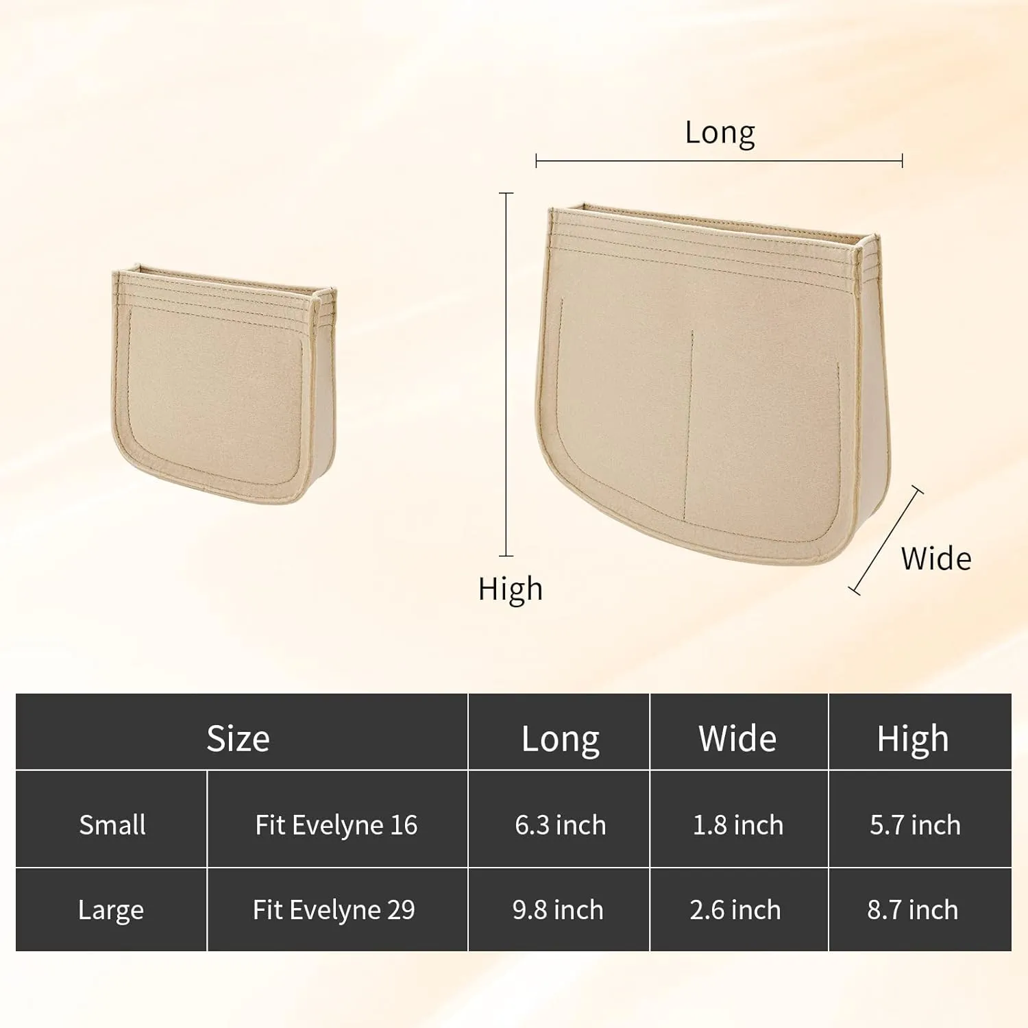 Purse Insert Organizer for Hermes Evelyne 29 Bag, Premium Purse Felt Insert (E29, Beige)