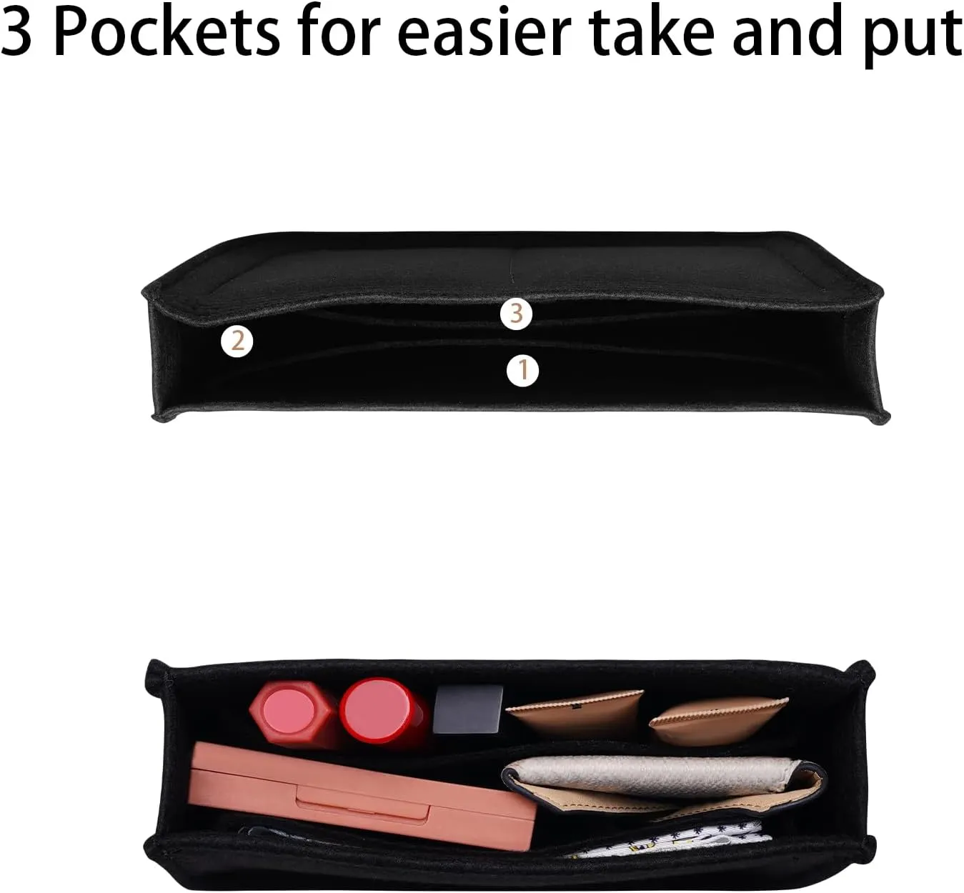 Purse Organizer for Hermes Evelyne 16 Bag PM, Premium Felt Insert (E16, Black)