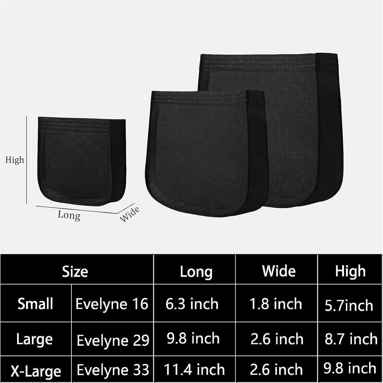 Purse Organizer for Hermes Evelyne 16 Bag PM, Premium Felt Insert (E16, Black)
