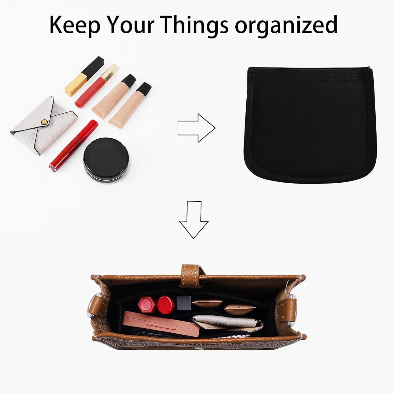 Purse Organizer for Hermes Evelyne 16 Bag PM, Premium Felt Insert (E16, Black)