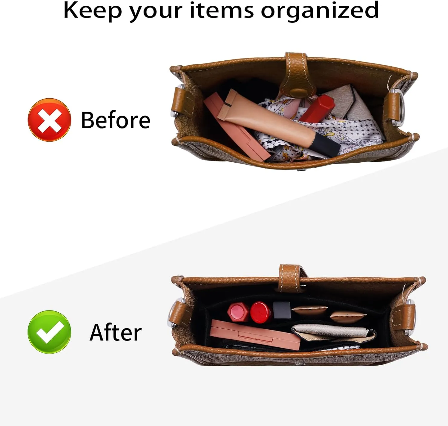 Purse Organizer for Hermes Evelyne 16 Bag PM, Premium Felt Insert (E16, Black)