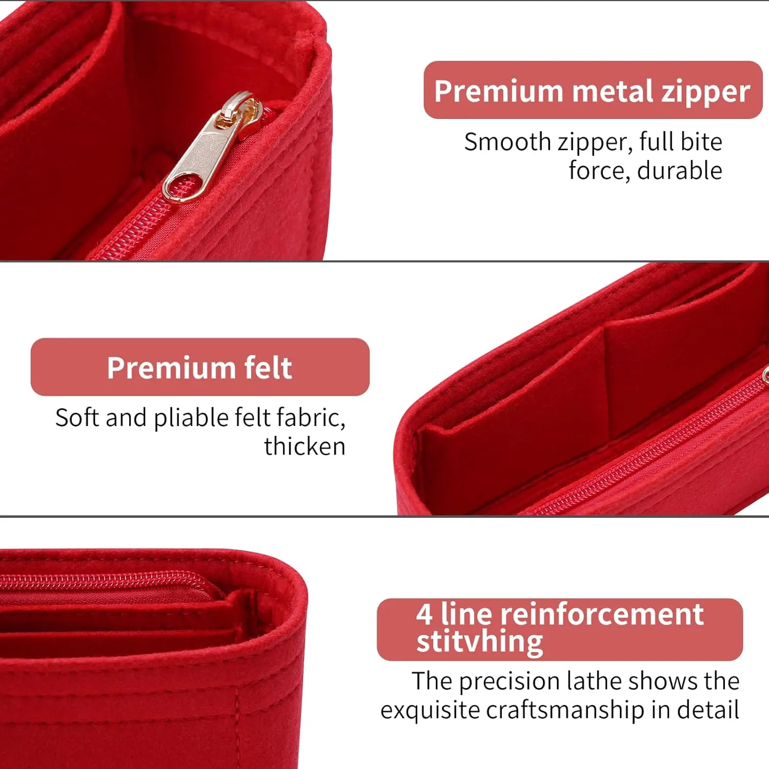 Purse Organizer Insert for Chanel Classic Flap S Bag Organizer Insert Handbag (Red, Small)