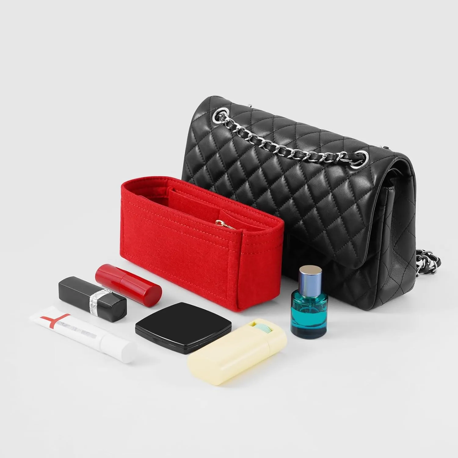 Purse Organizer Insert for Chanel Classic Flap S Bag Organizer Insert Handbag (Red, Small)