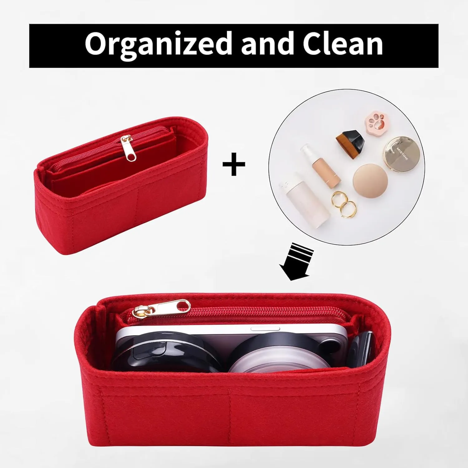 Purse Organizer Insert for Chanel Classic Flap S Bag Organizer Insert Handbag (Red, Small)
