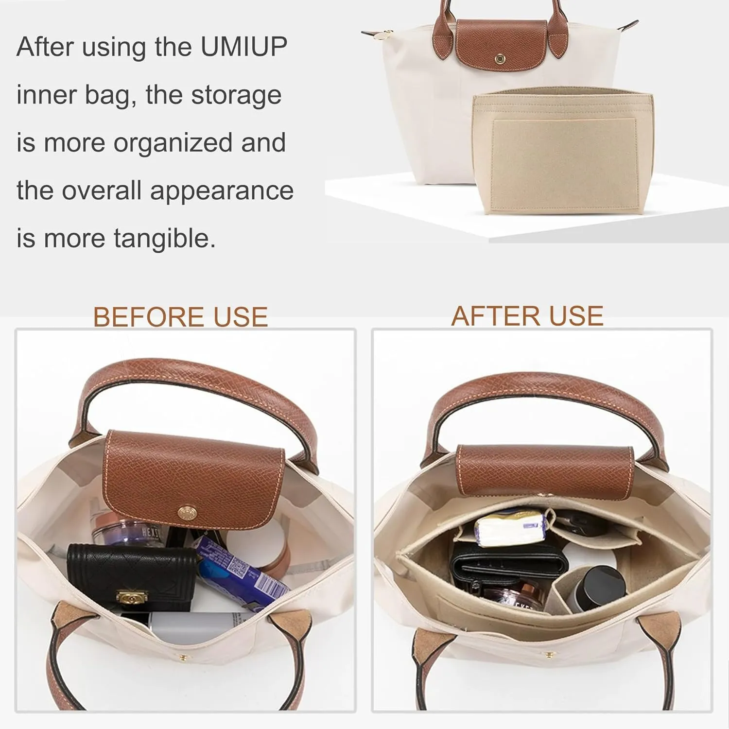 Purse Organizer Insert for Longchamp Le Pliage Tote, Handbag Organizer with Cup Holder, Compatible with LE PLIAGE Tote Handbags Large/Small,LE PLIAGE Top Handle S/M (Grey, L/11 * 9.84 * 6.7in)