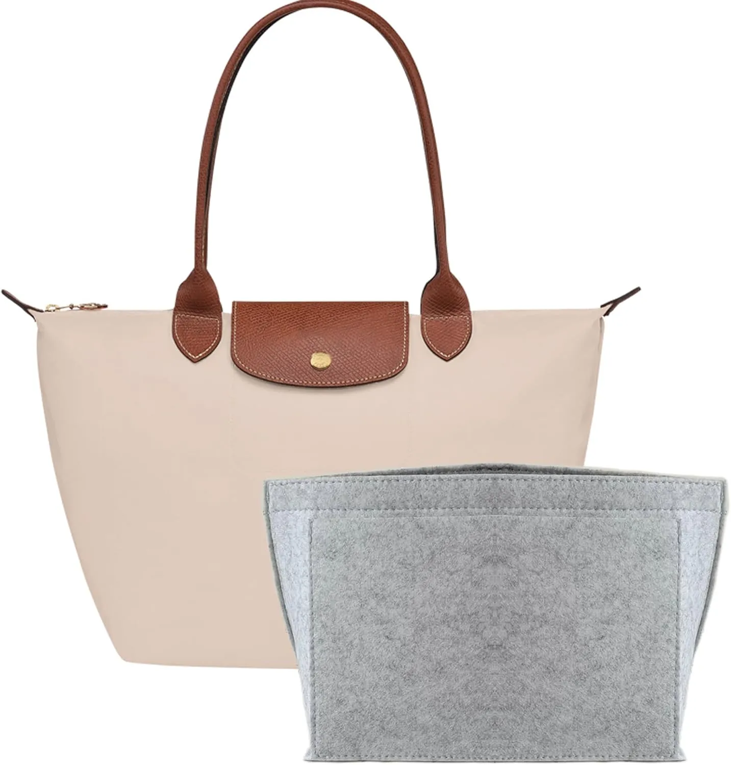 Purse Organizer Insert for Longchamp Le Pliage Tote, Handbag Organizer with Cup Holder, Compatible with LE PLIAGE Tote Handbags Large/Small,LE PLIAGE Top Handle S/M (Grey, L/11 * 9.84 * 6.7in)