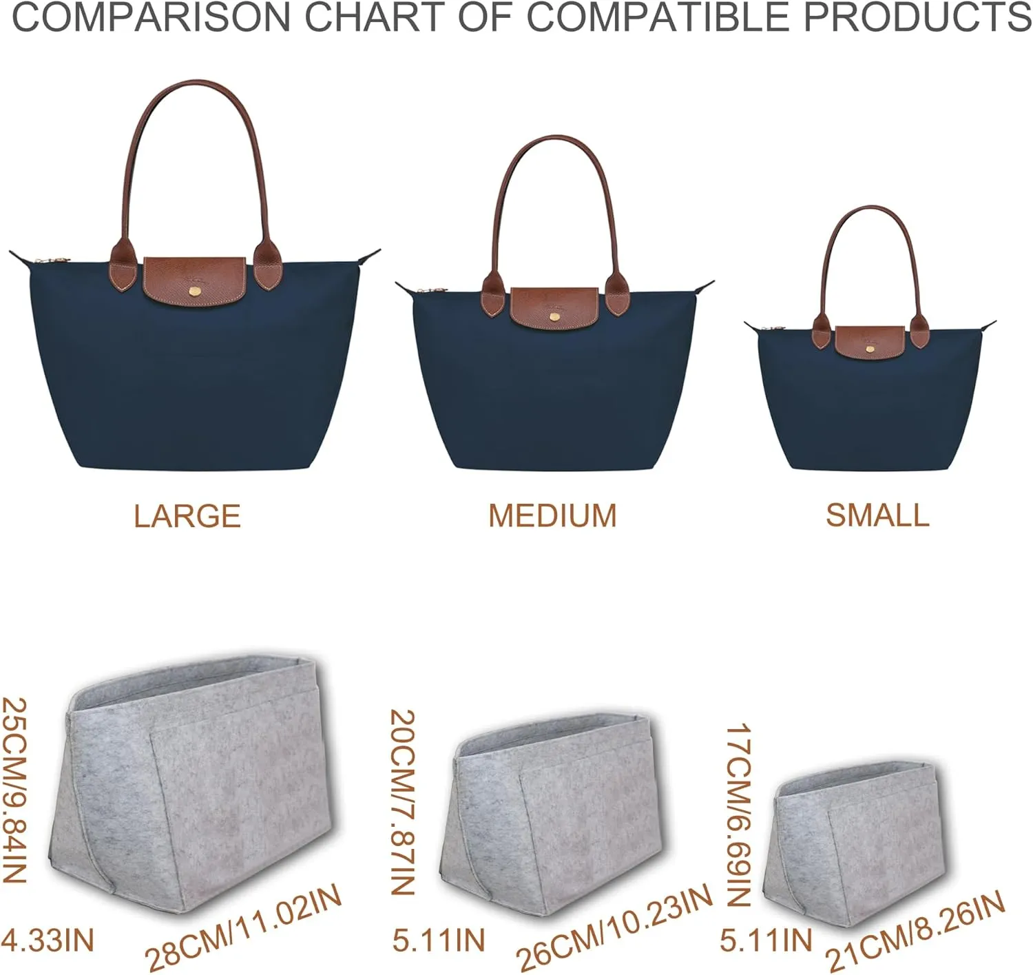 Purse Organizer Insert for Longchamp Le Pliage Tote, Handbag Organizer with Cup Holder, Compatible with LE PLIAGE Tote Handbags Large/Small,LE PLIAGE Top Handle S/M (Grey, L/11 * 9.84 * 6.7in)
