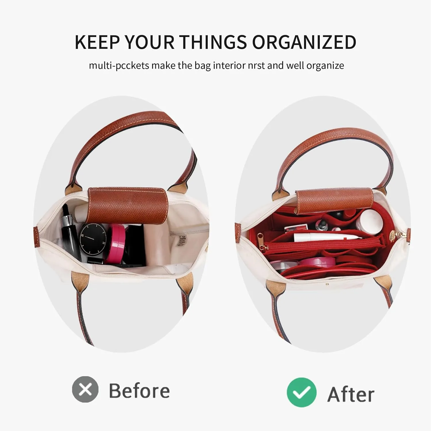 Purse Organizer Insert for Longchamp Le Pliage,City,Nevefull and Speedy Tote Bag and More