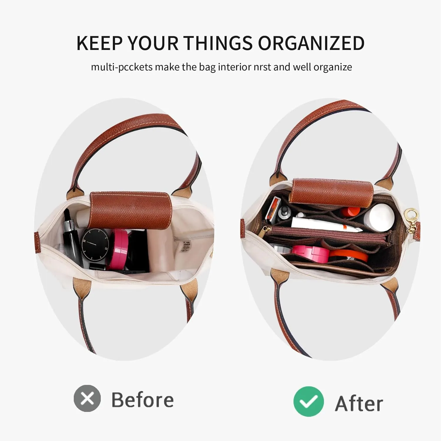 Purse Organizer Insert for Longchamp Le Pliage,City,Nevefull and Speedy Tote Bag and More