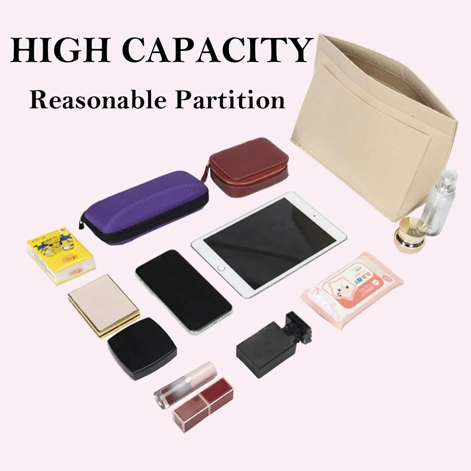Purse Organizer, Multi-Pocket Felt Handbag Organizer, Folding Tote Bag organizer insert for Insert Wallet Organizer Suitable for Longchamp (Dark Blue, Large)