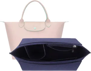 Purse Organizer, Multi-Pocket Felt Handbag Organizer, Folding Tote Bag organizer insert for Insert Wallet Organizer Suitable for Longchamp (Dark Blue, Large)