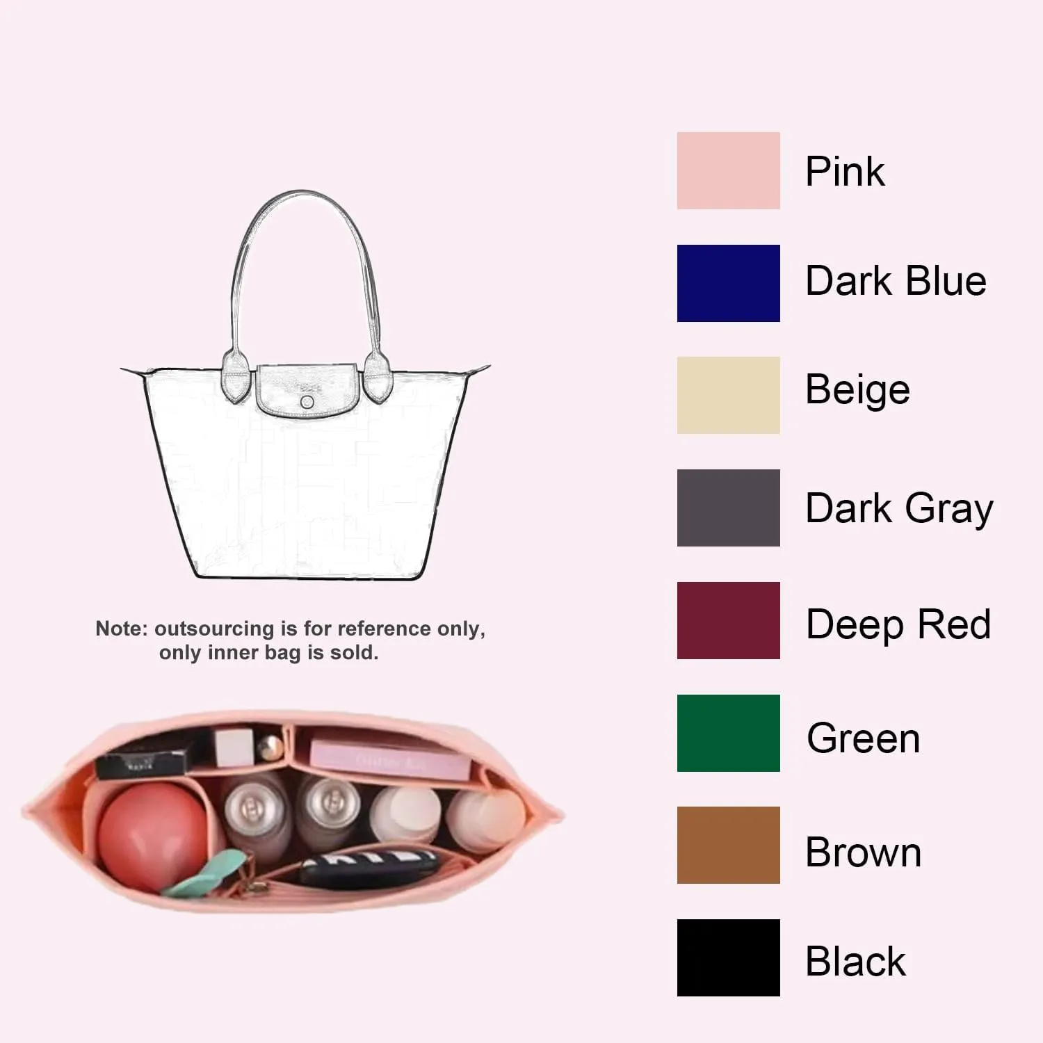 Purse Organizer, Multi-Pocket Felt Handbag Organizer, Folding Tote Bag organizer insert for Insert Wallet Organizer Suitable for Longchamp (Dark Blue, Large)