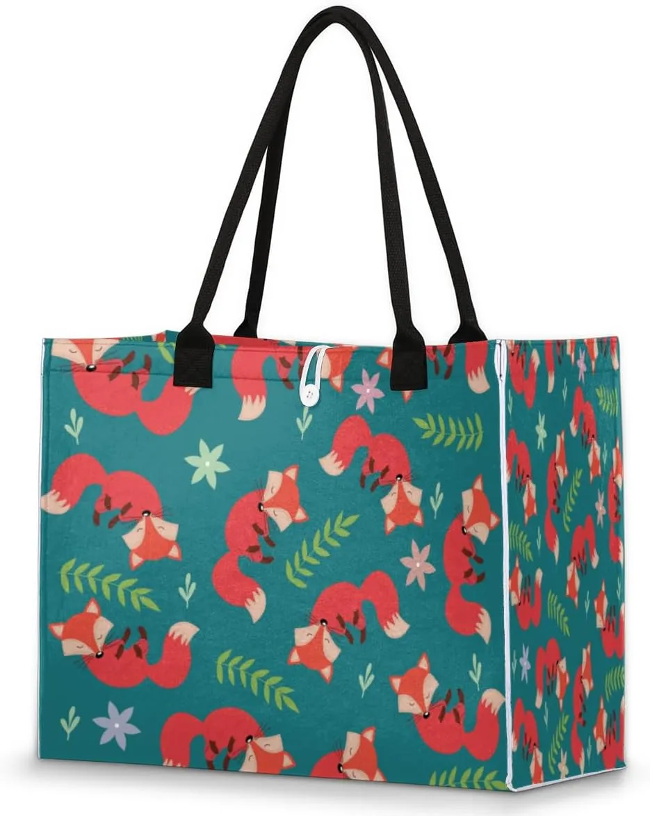 QsirBC Fox Amusing Decor Tote Bag for Women Shoulder Bags with Pockets Handbags Purses Large Totes