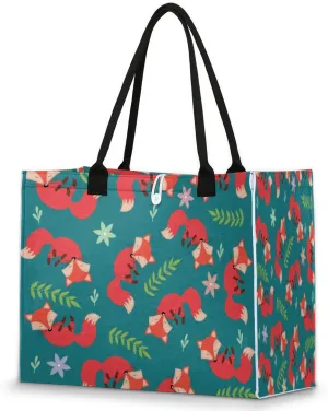 QsirBC Fox Amusing Decor Tote Bag for Women Shoulder Bags with Pockets Handbags Purses Large Totes
