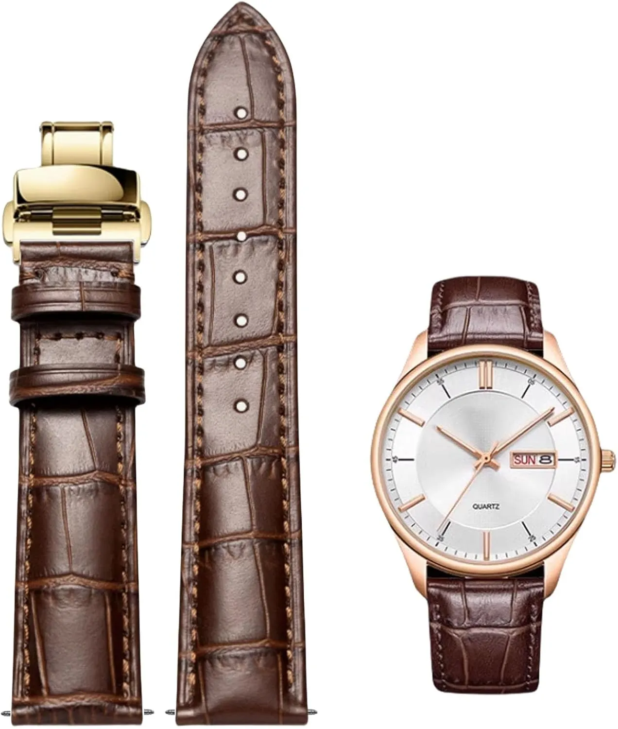 Quick Release Genuine Leather Deployment Watch Band Italian Alligator Grain Embossed Calfskin Leather 14mm to 24mm Luxury Business Casual Universal Replacement Strap Men Women