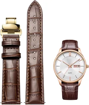 Quick Release Genuine Leather Deployment Watch Band Italian Alligator Grain Embossed Calfskin Leather 14mm to 24mm Luxury Business Casual Universal Replacement Strap Men Women