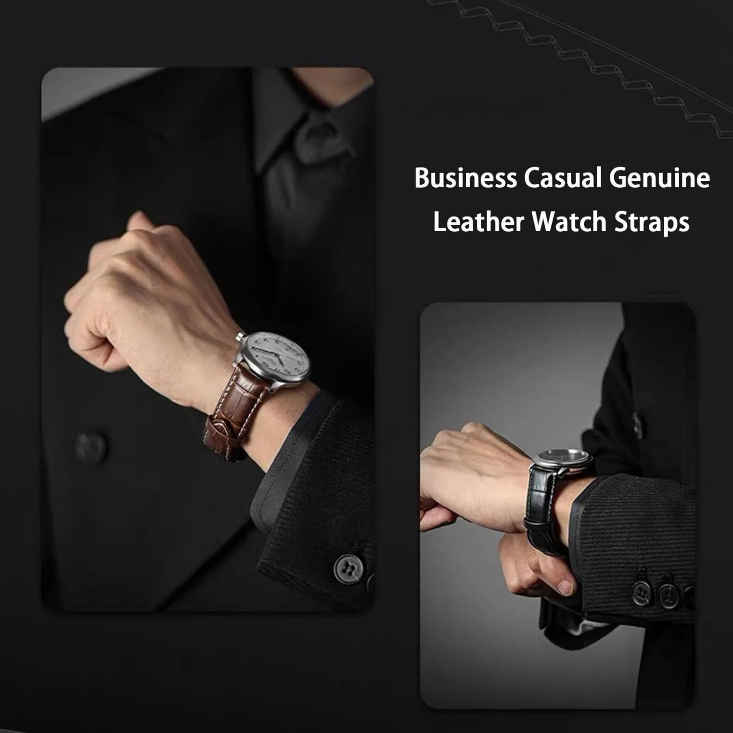 Quick Release Genuine Leather Deployment Watch Band Italian Alligator Grain Embossed Calfskin Leather 14mm to 24mm Luxury Business Casual Universal Replacement Strap Men Women