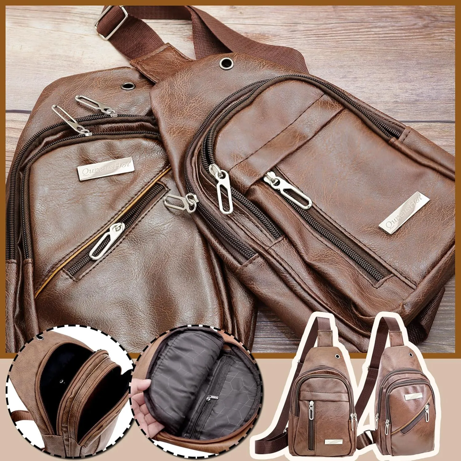 QuneusHot 2Pcs Sling Bags for Crossbody Small Leather Backpack Anti Theft Casual Chest Bag Travel Hiking for Men Women
