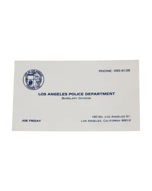 "Dragnet" Sgt. Joe Friday's (Dan Aykroyd) Business Card