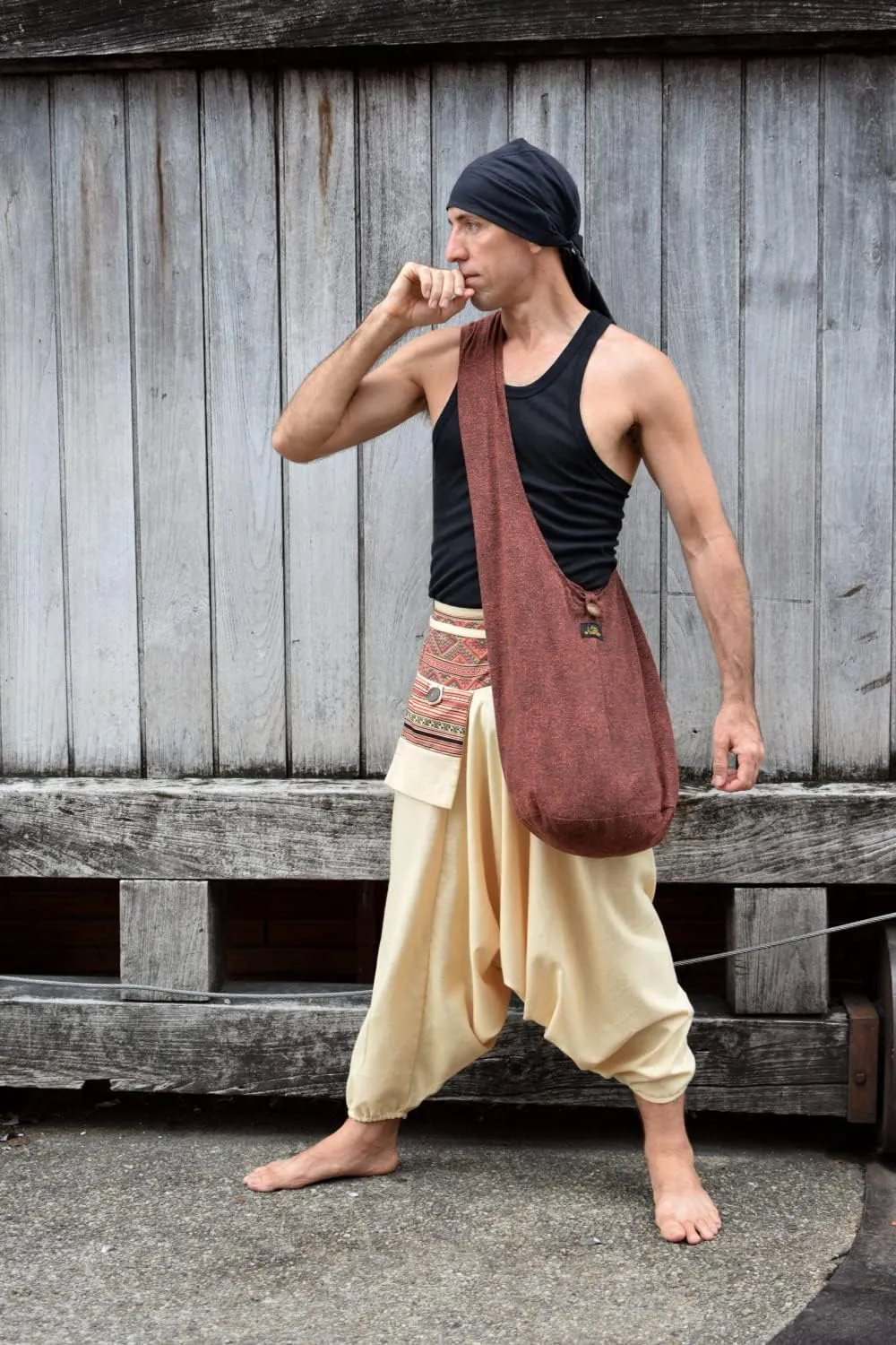 RaanPahMuang Brand Stonewash Cotton Renaissance Large Yaam Shoulder Sling Bag Tall