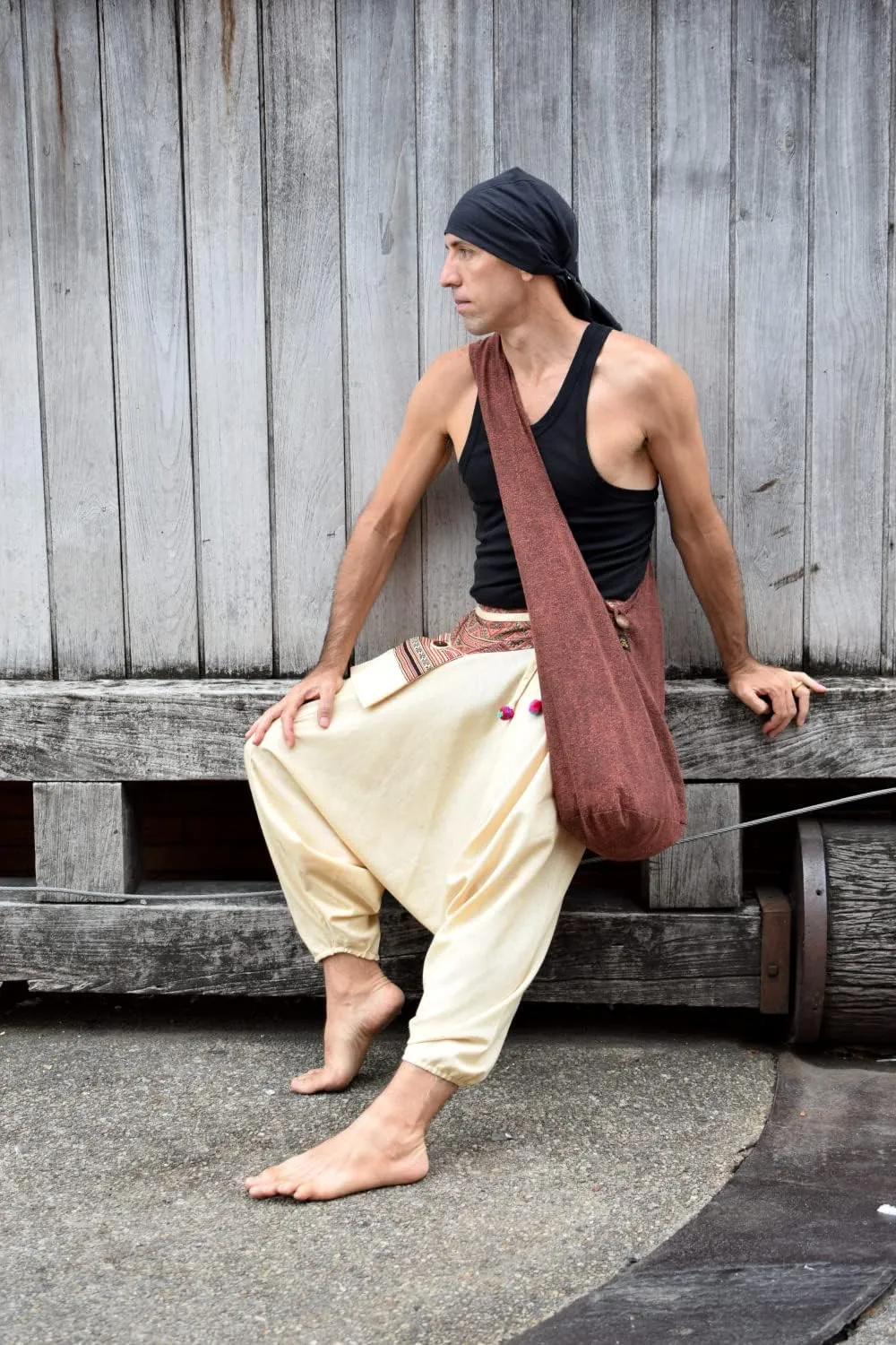 RaanPahMuang Brand Stonewash Cotton Renaissance Large Yaam Shoulder Sling Bag Tall