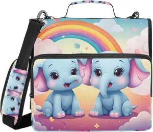 Rainbow Elephants Zippered Binder Bag with Shoulder Strap & Handle Laege Capacity 1.5 Inch 3 Rings Pencil Cases Portfolio Binder Stationery Supply