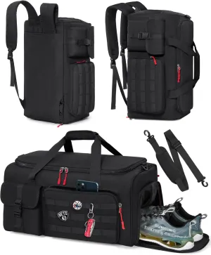 RAINSMORE Gym Bag for Men, 45L Sports Travel Duffel Bag with Shoe & Laptop Compartment, Gym Workout Backpack Carry On Weekender Bag Overnight Backpack for Travel, Black