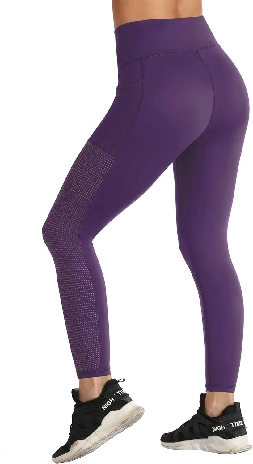 RAYPOSE Womens Workout Leggings for Women with Pockets Plus Size Gym High Waist Capri Yoga Pants Women with Mesh Cut Out