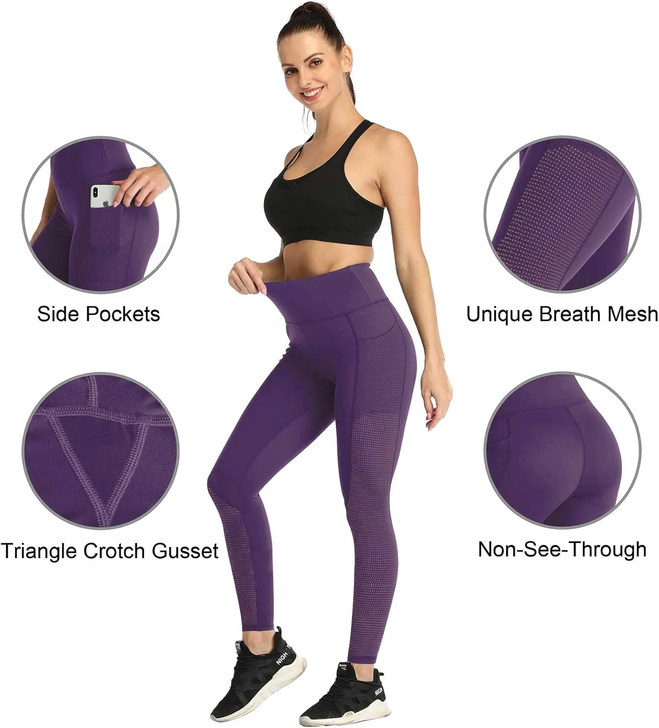 RAYPOSE Womens Workout Leggings for Women with Pockets Plus Size Gym High Waist Capri Yoga Pants Women with Mesh Cut Out