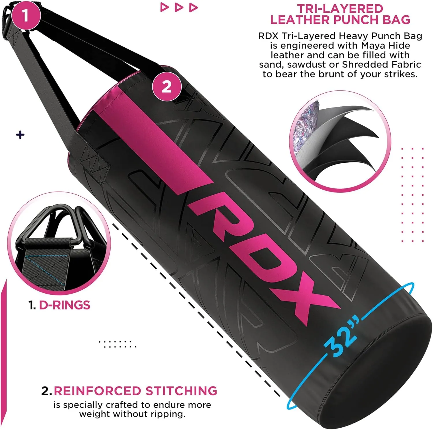 RDX Kids Unfilled Punching Bag Set 2FT with Boxing Gloves, Non Tear Maya Hide Leather Kara Junior Hanging Bag for Kickboxing MMA Muay Thai Taekwondo Karate BJJ Strength Training, Home Gym Equipment