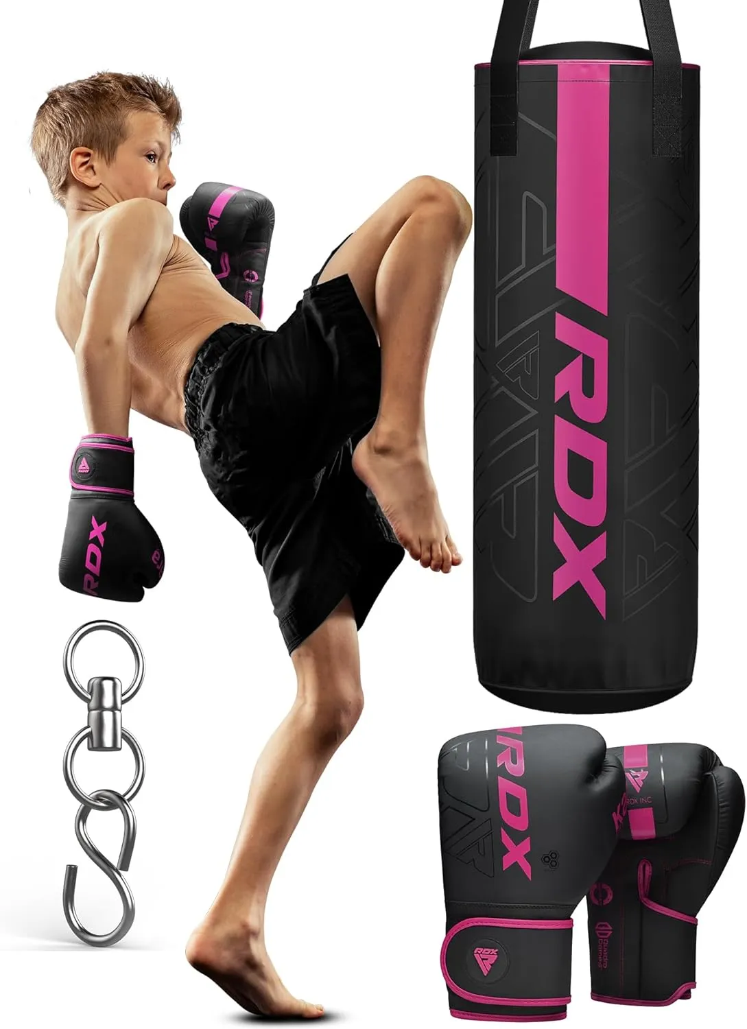 RDX Kids Unfilled Punching Bag Set 2FT with Boxing Gloves, Non Tear Maya Hide Leather Kara Junior Hanging Bag for Kickboxing MMA Muay Thai Taekwondo Karate BJJ Strength Training, Home Gym Equipment