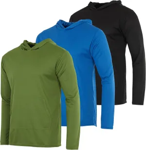 Real Essentials 3 Pack: Men's Mesh Long Sleeve Athletic Pullover Hoodie Sweatshirt Pockets UPF 50  (Available in Big & Tall)