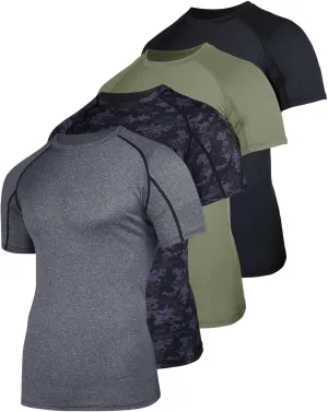 Real Essentials 4 Pack: Men's Short Sleeve Compression T-Shirt Base Layer Undershirt Athletic Top (Available in Big & Tall)