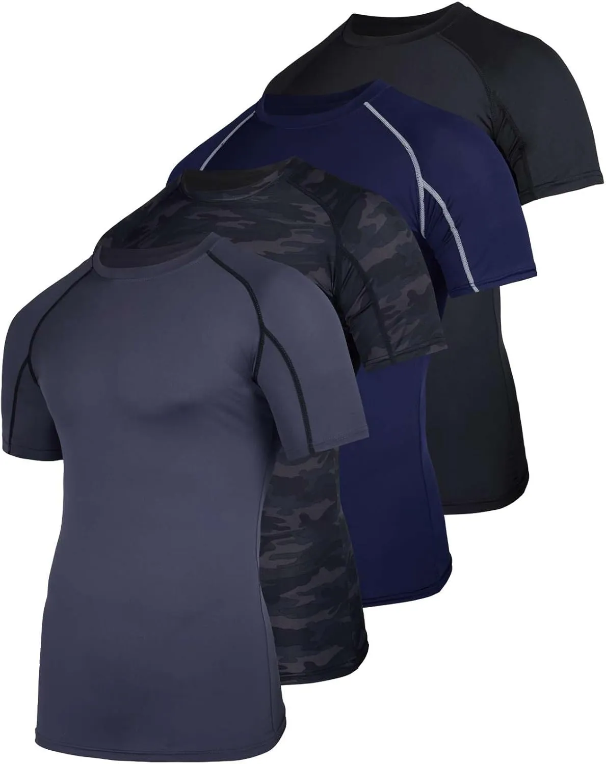 Real Essentials 4 Pack: Men's Short Sleeve Compression T-Shirt Base Layer Undershirt Athletic Top (Available in Big & Tall)