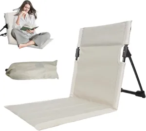 Reclining Beach Mat with Backrest, Folding Oxford Cloth Beach Mat Lounge Chair, Beach Lounge Chair with Carry Bag for Beach, Camping, Fishing, Barbecues, Hiking, Black