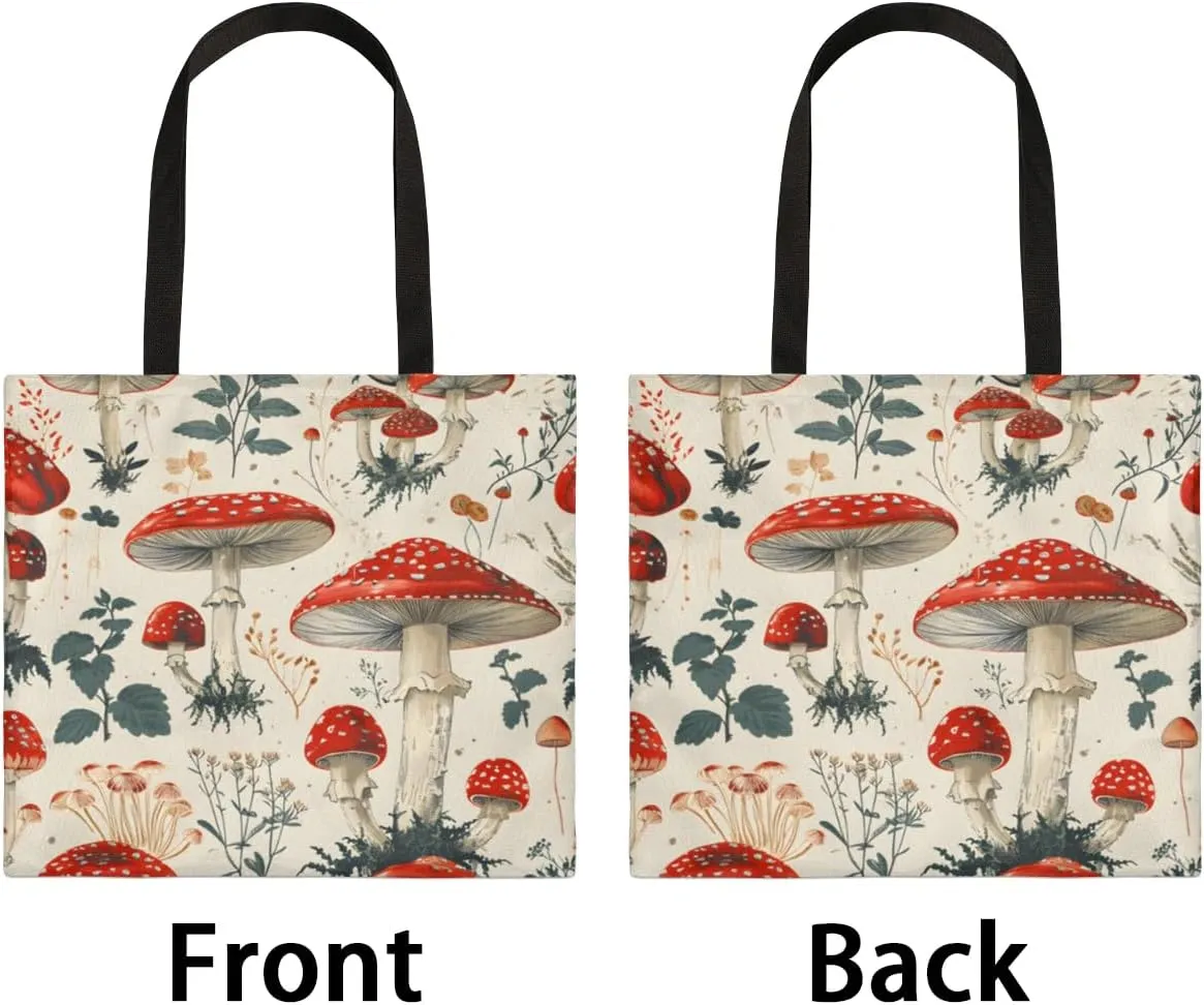 Red Flowers Ladybugs Canvas Tote Bag for Women Men Stylish Tote Handbag Shoulder Bag Reusable Grocery Bag