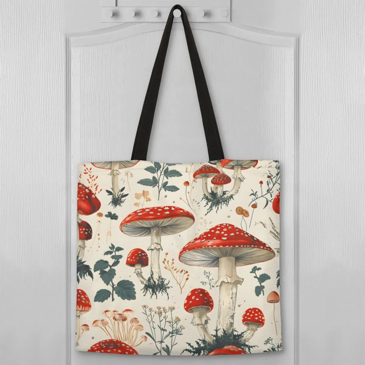 Red Flowers Ladybugs Canvas Tote Bag for Women Men Stylish Tote Handbag Shoulder Bag Reusable Grocery Bag