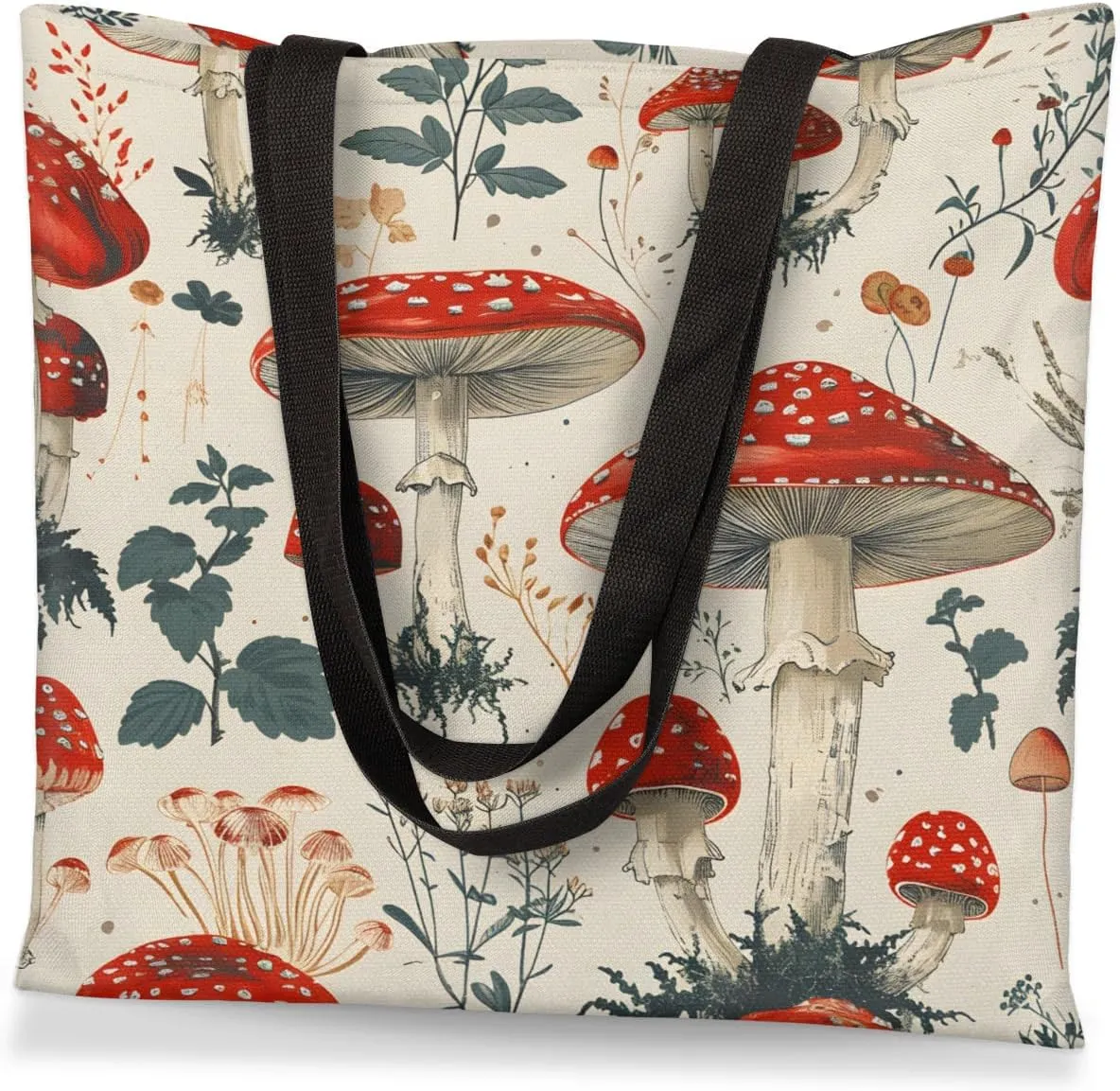 Red Flowers Ladybugs Canvas Tote Bag for Women Men Stylish Tote Handbag Shoulder Bag Reusable Grocery Bag