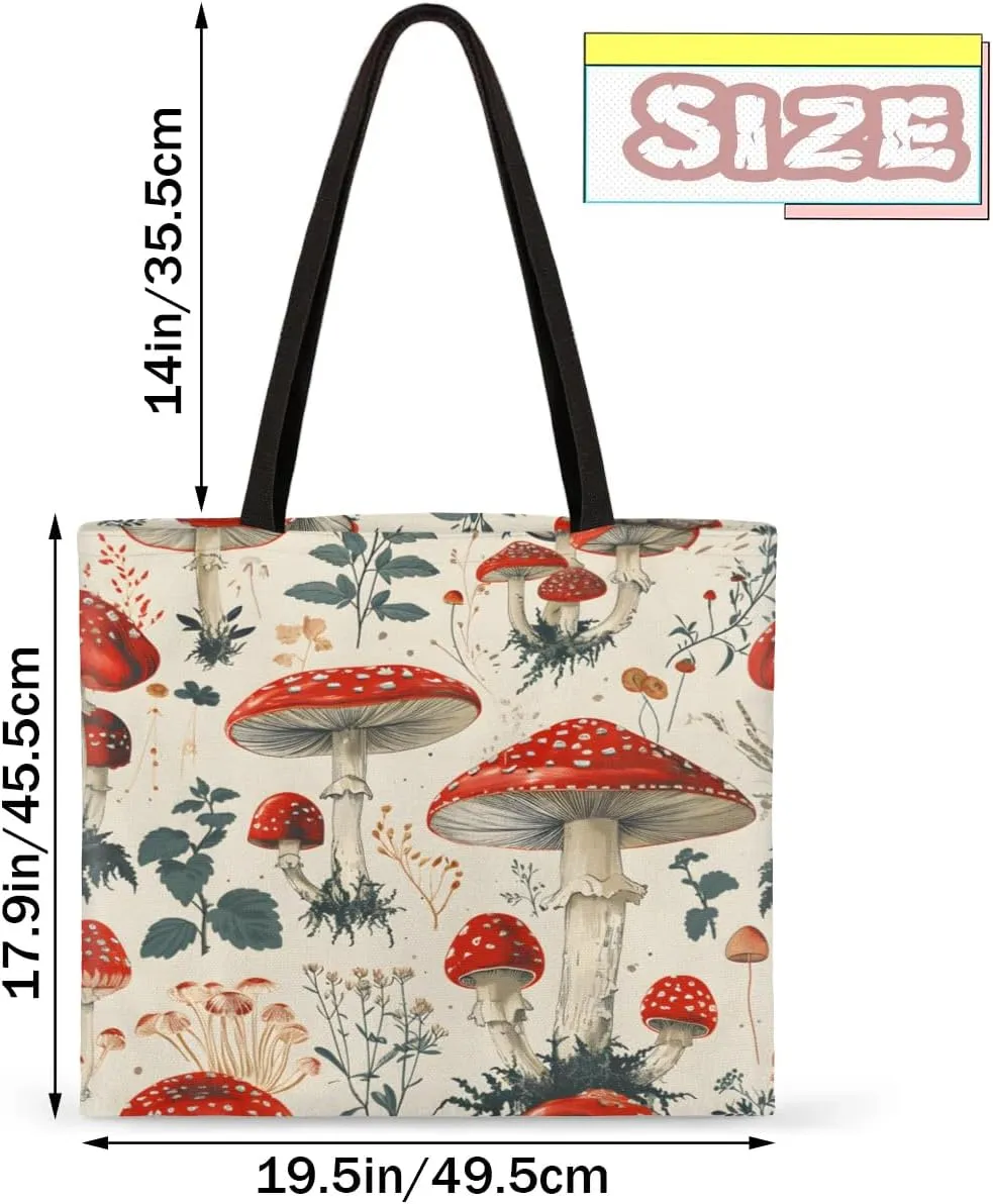 Red Flowers Ladybugs Canvas Tote Bag for Women Men Stylish Tote Handbag Shoulder Bag Reusable Grocery Bag