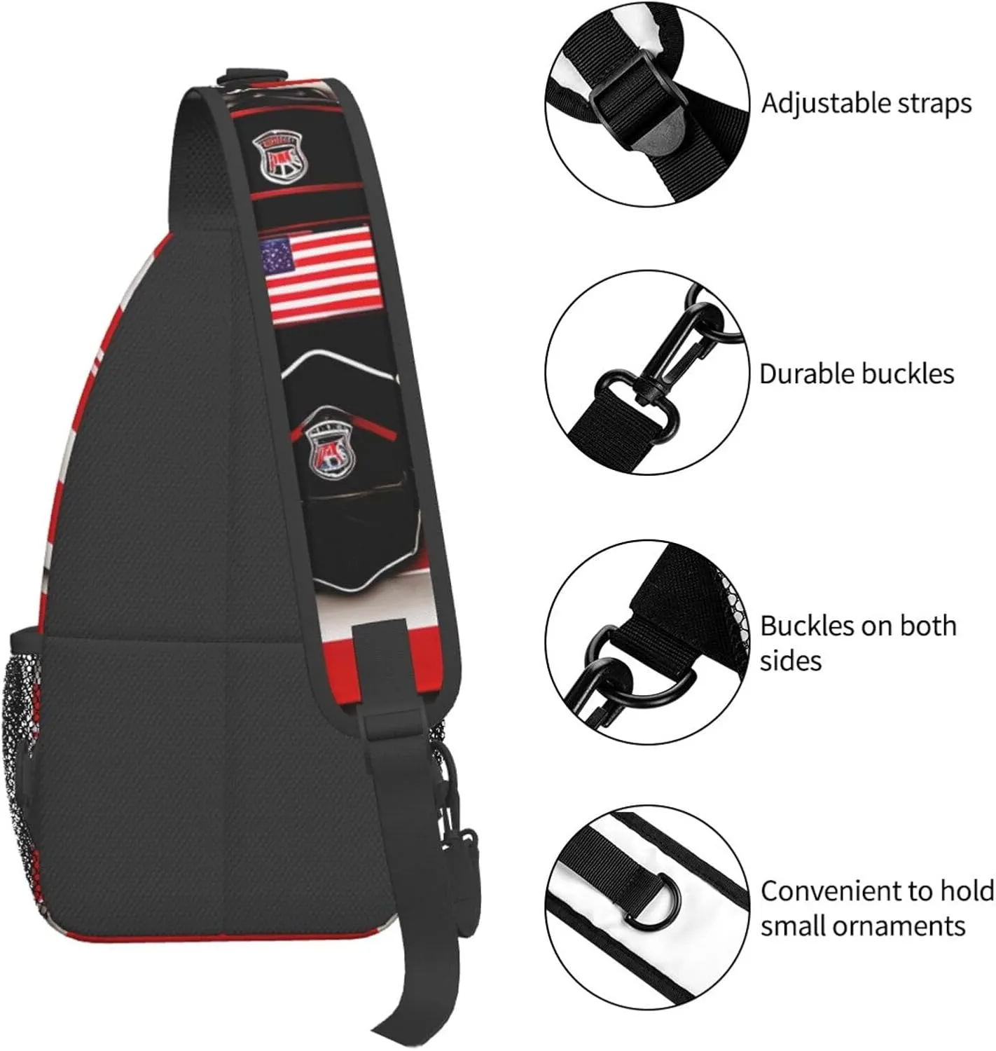 Red Line Firefighter USA Flag Print Sling Backpack, Sling Bag, Crossbody Chest Bag Daypack, for Hiking Travel