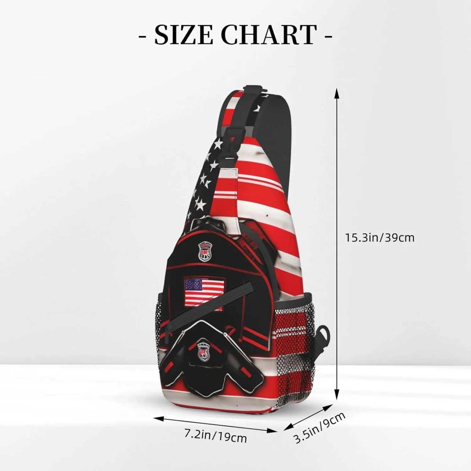 Red Line Firefighter USA Flag Print Sling Backpack, Sling Bag, Crossbody Chest Bag Daypack, for Hiking Travel