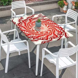 Red Rectangle Elastic Fitted Tablecloth Watercolors Leafless Fall Autumn Tree Branches Dining Room Table- Machine Washable Table Cover Protector Coral Decor Fits up 5 Foot Tables