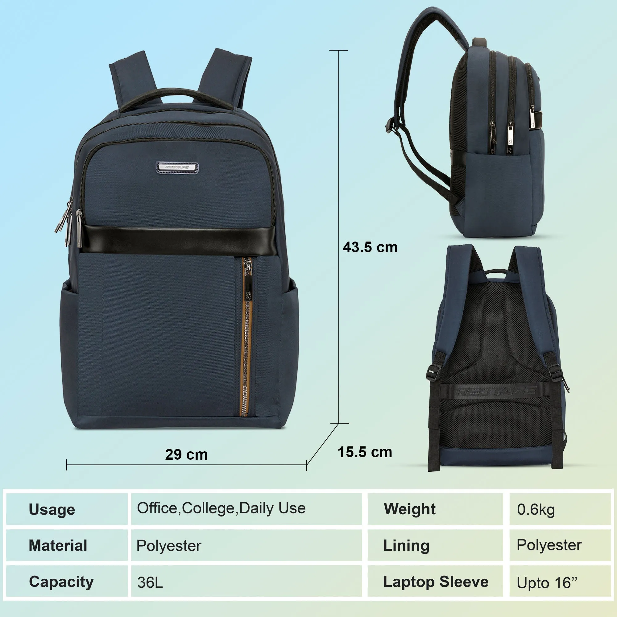 Red Tape 16 Inch Laptop Backpack for Men & Women | Premium Quality, Detailed Organiser, Large Compartments, Ideal Bag for Office & Business Travel
