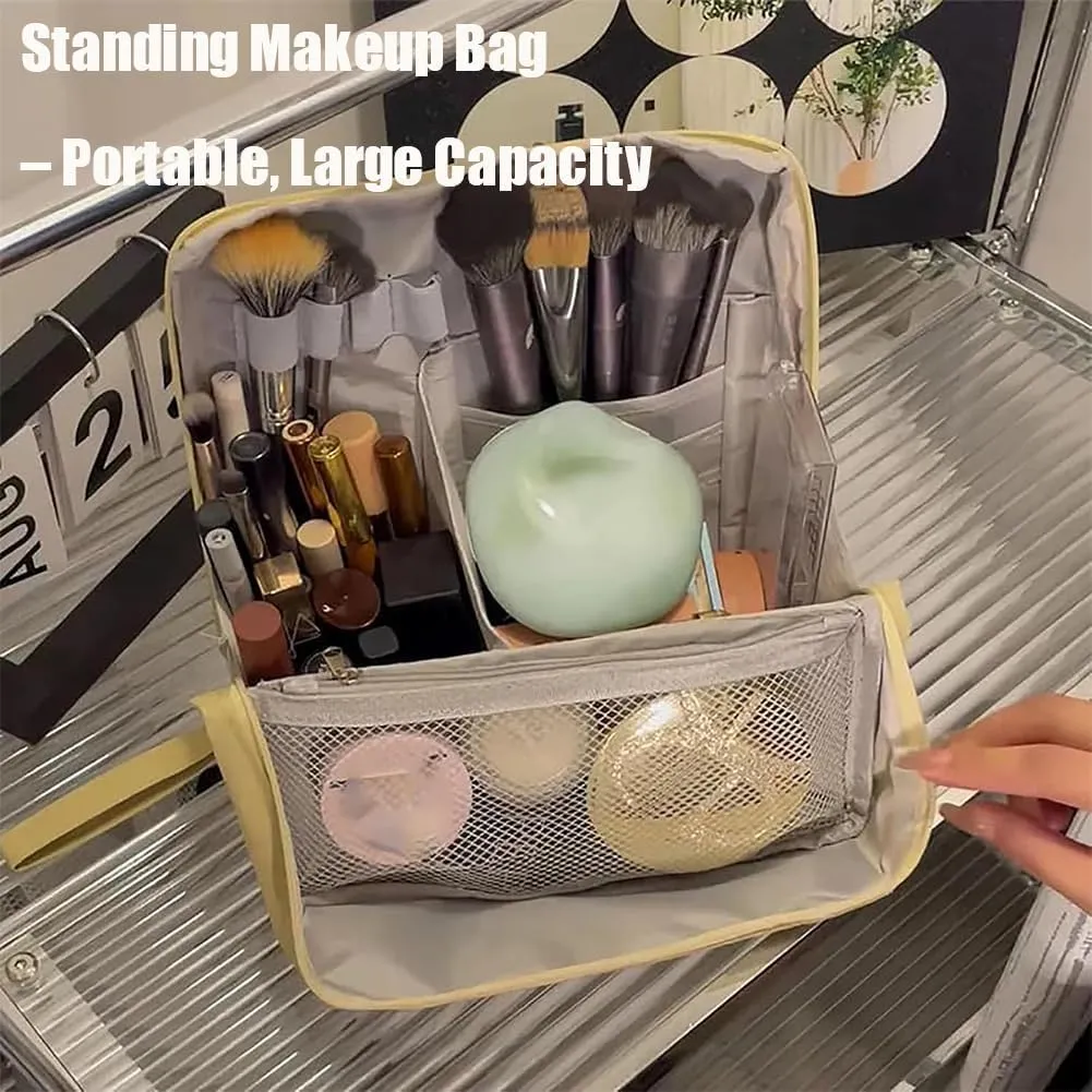 Relevanton Standing Makeup Bag,Stand Up Makeup Bag,Vertical Makeup Organizer Bag,Doresty Standing Make Up Bag Portable, Large Capacity (#7)