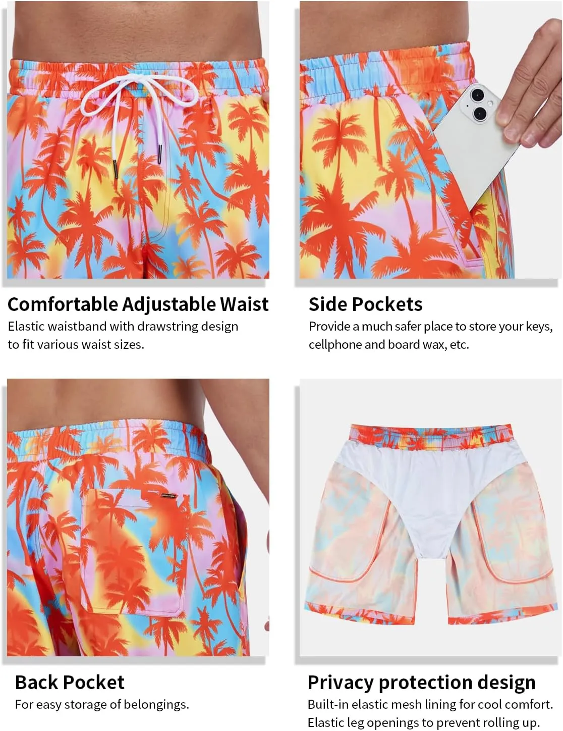RELLECIGA Men's Board Shorts Quick Dry 9 Inch Swim Trunk with Mesh Lining