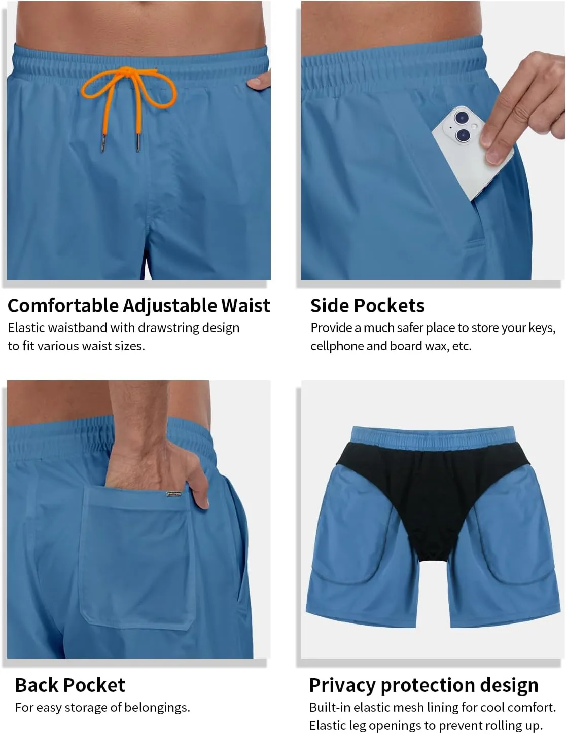 RELLECIGA Men's Board Shorts Quick Dry 9 Inch Swim Trunk with Mesh Lining