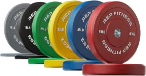 REP Fitness Color Bumper Plates – Color-Coded Low Odor Rubber Olympic Plates for Strength, Conditioning, and Weightlifting