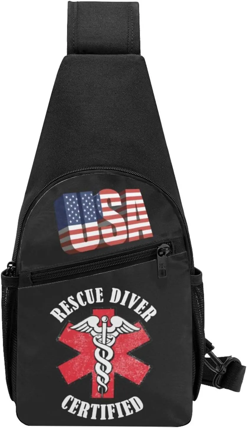 Rescue Diver Certified，Fashion One-Shoulder Bag，Anti-Theft Crossbody Shoulder Chest Bag